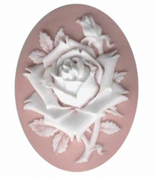 40x30mm Pink and White Rose Flower Resin Cabochon Cameo 620q