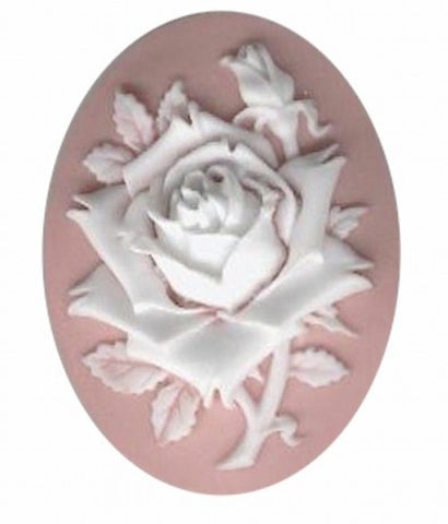 40x30mm Pink and White Rose Flower Resin Cameo 620q