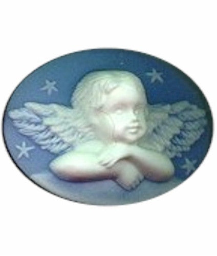 40x30mm Blue and White Cherub Angel Resin Cameo 623R