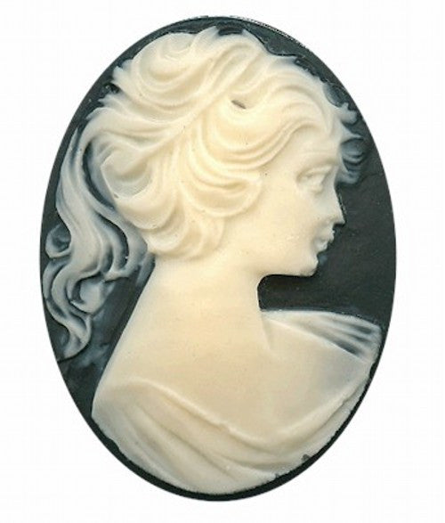 30x22mm Black and Ivory Ponytail Girl Resin Cameo 635R