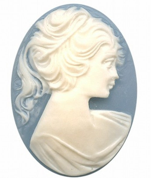 30x22mm Blue and White Ponytail Girl Resin Cameo 636R