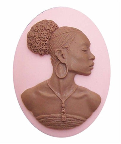 African American 40x30mm Cameo Black Lady Resin Cameo Pink and Brown 645x