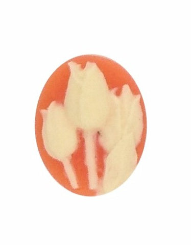 10x8mm Carnelian and Ivory Tulip Flower Resin Cameo 647R with carved floral design on oval background