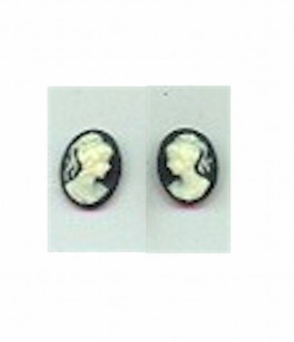 8x6mm black and ivory ponytail girl matched pair resin cameos 657R