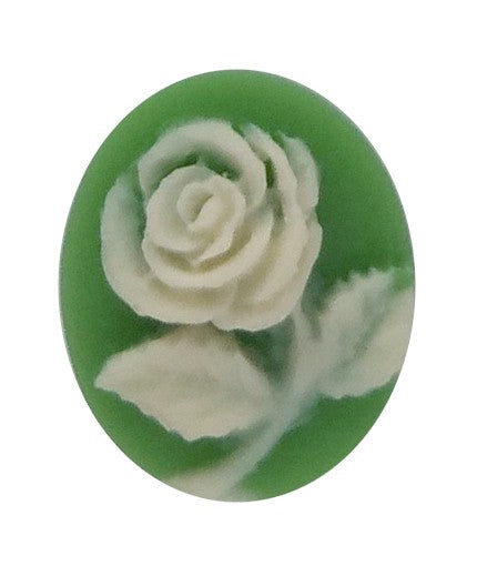 10x8mm Green and Ivory Rose Resin Flower Cabochon Cameo 678q