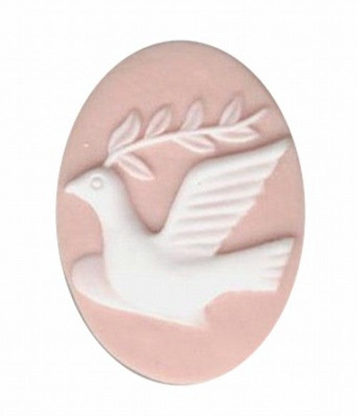 25x18mm  pink and white dove of peace resin cameo 696q