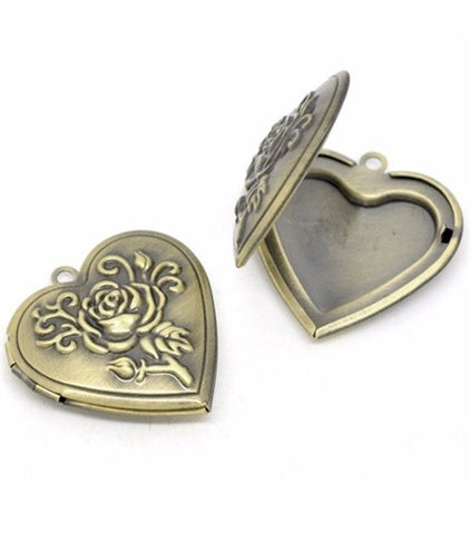 Antique Bronze Heart Locket with Rose 27x27mm 708x