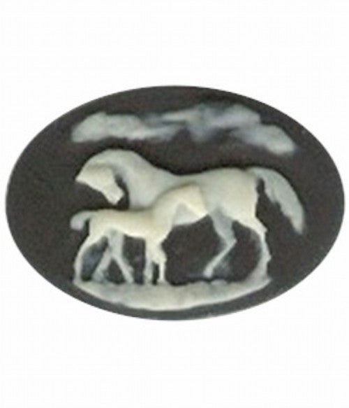 25x18mm Horses Cameo Mare with Colt Dam and Foal Black Resin Cameo 711R