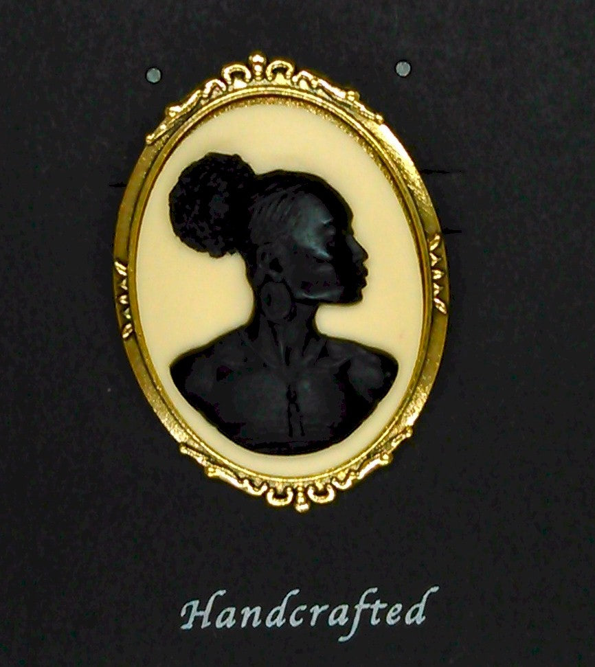 African American Woman Gold Brooch Pin Black and Ivory African Jewelry Cameo Pin 718x748x