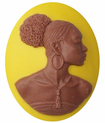 40x30mm Mustard Yellow and Brown African American Resin Cameo 720x