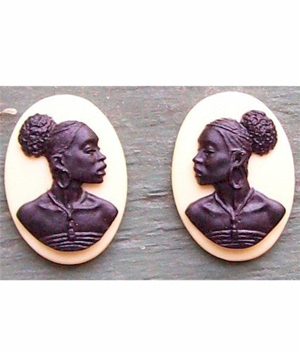 African American Earrings Component 18x13 Matched Pair Ivory and Black Resin Cameos 724x