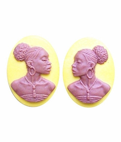 African American Cameo 18x13 Matched Pair Mustard Yellow and Brown Resin Cameos 725x