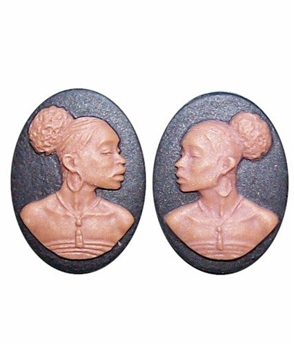 African Earring Jewelry Finding 18x13 Matched Pair Black and Brown Resin Cameos 726x