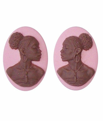 African American Cameo 18x13 Matched Pair Pink and Brown Resin Cameos 727x