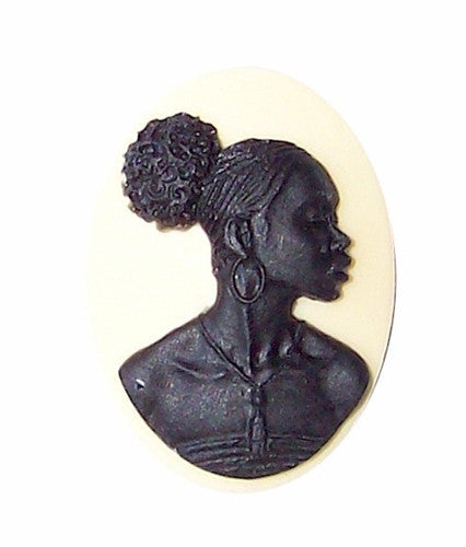 25x18mm Ivory and Black African American Resin Cameo 733x