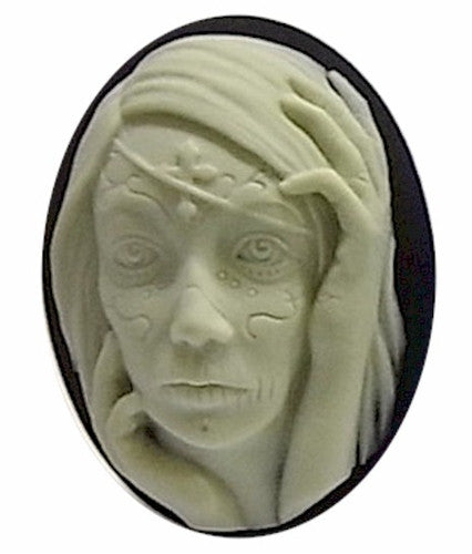 40x30mm Zombie Girl Black and Ivory Resin Cameo 736x