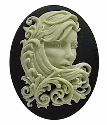 40x30mm Fantasy Art Nouveau Woman Black and Ivory Resin Cameo 737x