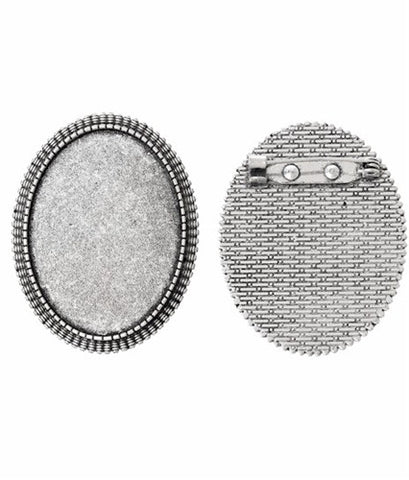 40x30mm Antique Silver Cameo Setting with Soldered Pinback 745x