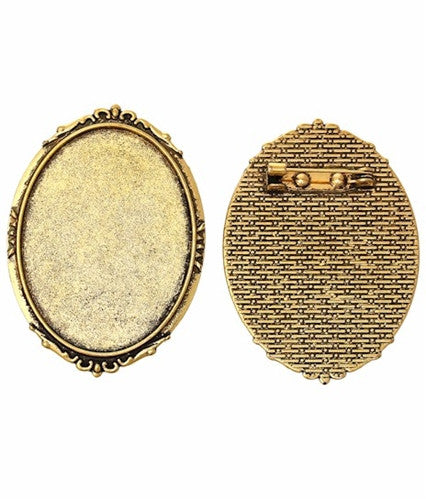 40x30mm Antique Gold cameo cabochon Brooch Setting with Pin 748x