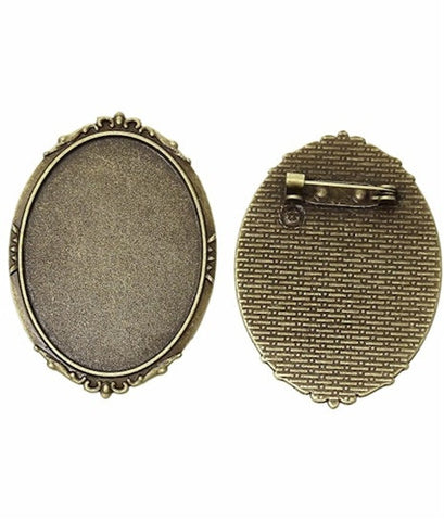 40x30mm Antique Bronze Cameo Cabochon Setting with Pin Back 756x