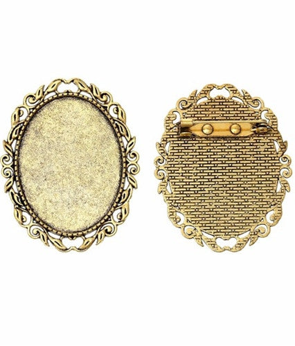 40x30mm Gold Brooch Setting Cameo Setting with Pin 760x