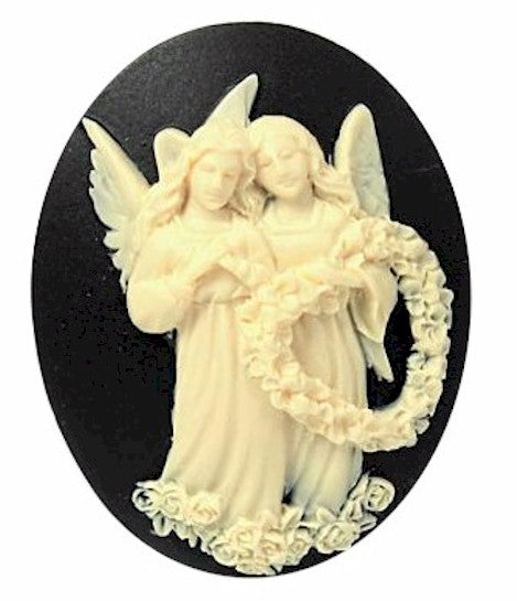 Valentine Angels Resin Cameo 40x30mm Holiday Theme Cabochon Black Ivory 7c