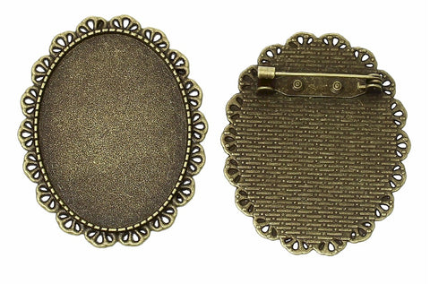 40x30mm Antique Bronze Cameo Cabochon Brooch Setting with Pin Back 810x