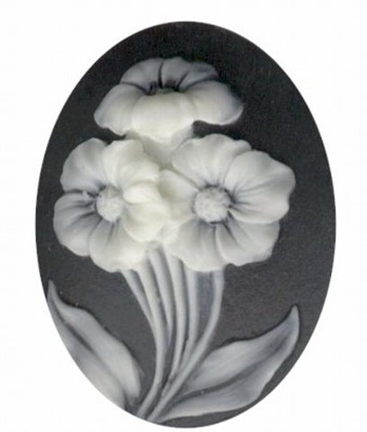 40x30mm Black and Ivory Spring Flowers Resin Cameo 817q