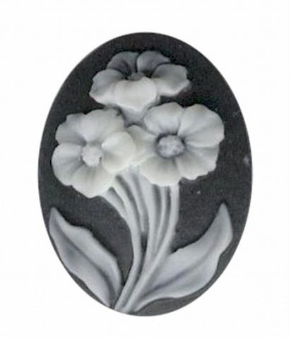 25x18mm Black and Ivory Three Flower Resin Cameo 818q