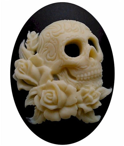 40x30mm Black Ivory Gothic Skull Cameo Day of the Dead jewelry skeleton gothic 819x