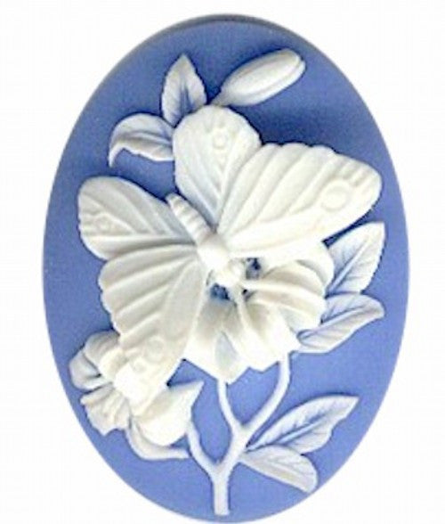 40x30mm Blue and White 3-D Butterfly Resin Cameo 824R