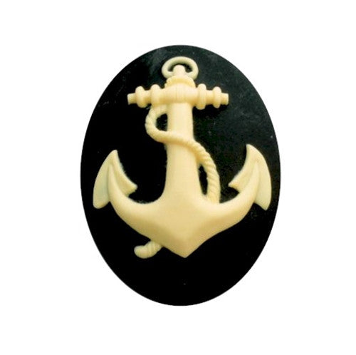 25x18mm Anchor Resin Cameo Black and Ivory Sailor Navy Marine Theme 843x