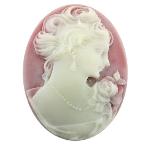 40x30mm Ruby Red and White Woman with Short Hair Resin Cameo 849x