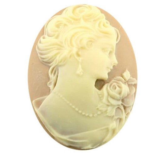 40x30mm Tan and Ivory Woman with Short Hair Resin Cameo 850x