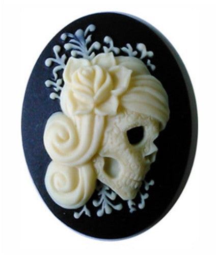40x30mm Black Ivory Zombie Resin Cameo Gothic Skull Cabochon 871x