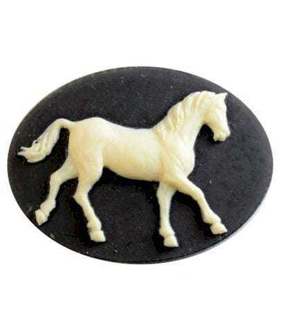 40x30mm Black and Creme Equestrian Horse Flat Back Resin Cameo 891x