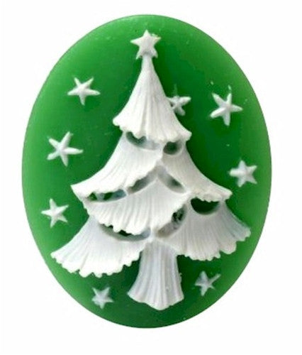 40x30mm green holiday white christmas tree resin cameo loose unset 893x