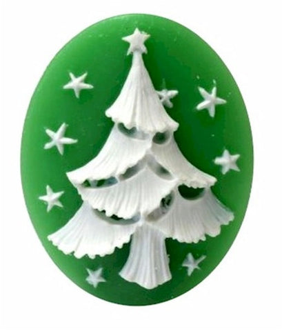 40x30mm green holiday white christmas tree resin cameo loose unset 893x