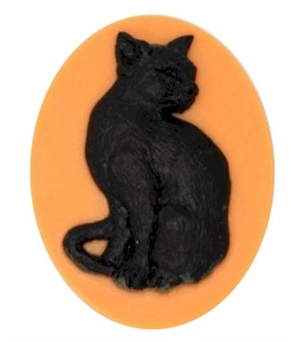 40x30mm Halloween Cameo Black Cat Orange Resin Cameo 895x