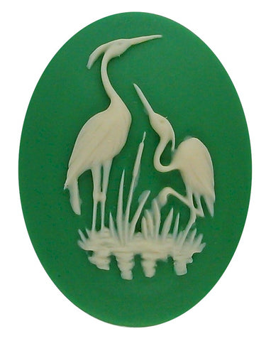 40x30mm green and ivory heron stork bird resin cameo cabochon 902q