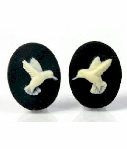 18x13mm Hummingbird matched pair of resin cameos black cream 905x
