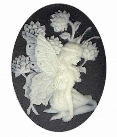40x30mm Black and Ivory Fairy Resin Cameo 931q
