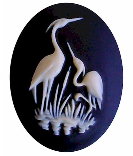 40x30mm Black and Ivory Stork Crane Heron Bird Wildlife Water Fowl Resin Cameo 935x