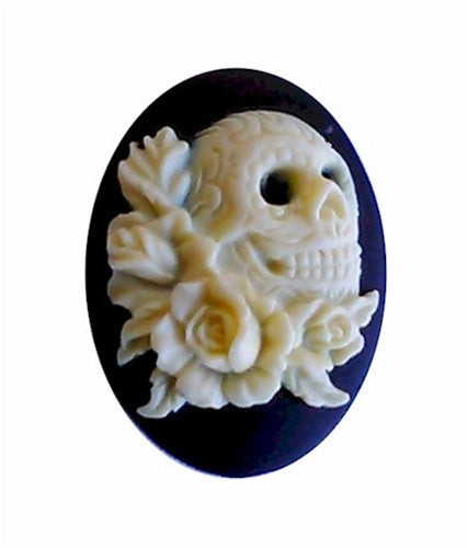 25x18mm Skull and Roses Steampunk Resin Cameo Gotic Theme 939x