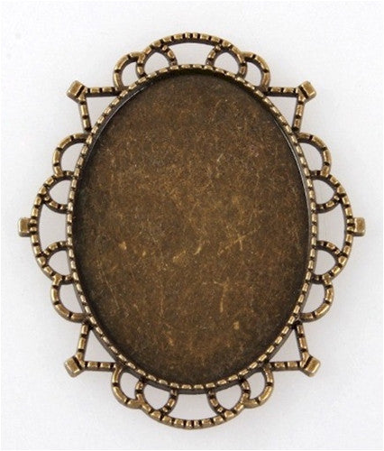 40x30mm Antique Bronze Cameo Setting Filigree Edged Cabochon Frame 941x