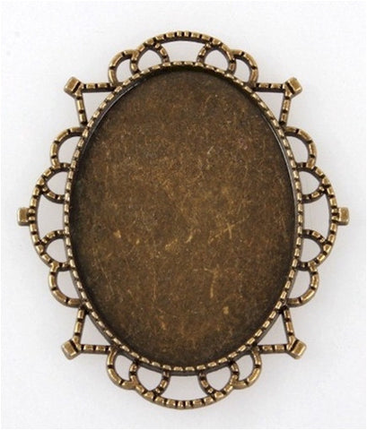 40x30mm Antique Bronze Cameo Setting Filigree Edged Cabochon Frame 941x