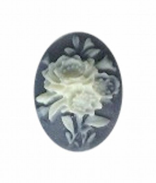 18x13mm Slate blue and ivory resin flower cameo 975R