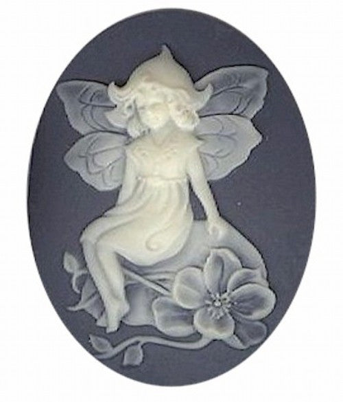 40x30mm slate blue and ivory child fairy resin cameo 981q