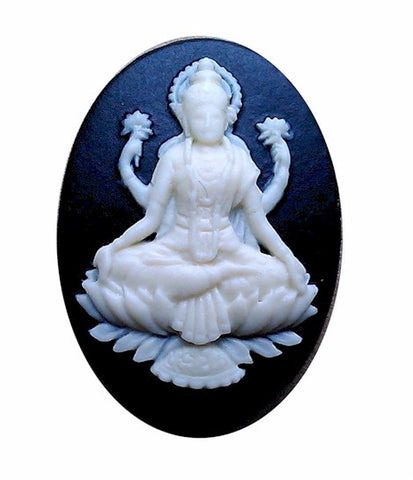 25x18mm Hindu Goddess Lakshmi Wife Of Vishnu Black Resin Cameo 981x