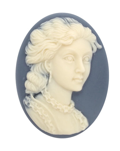 40x30mm Slate Blue Resin Cameo Colonial Woman  civil war suttlery supply 985r